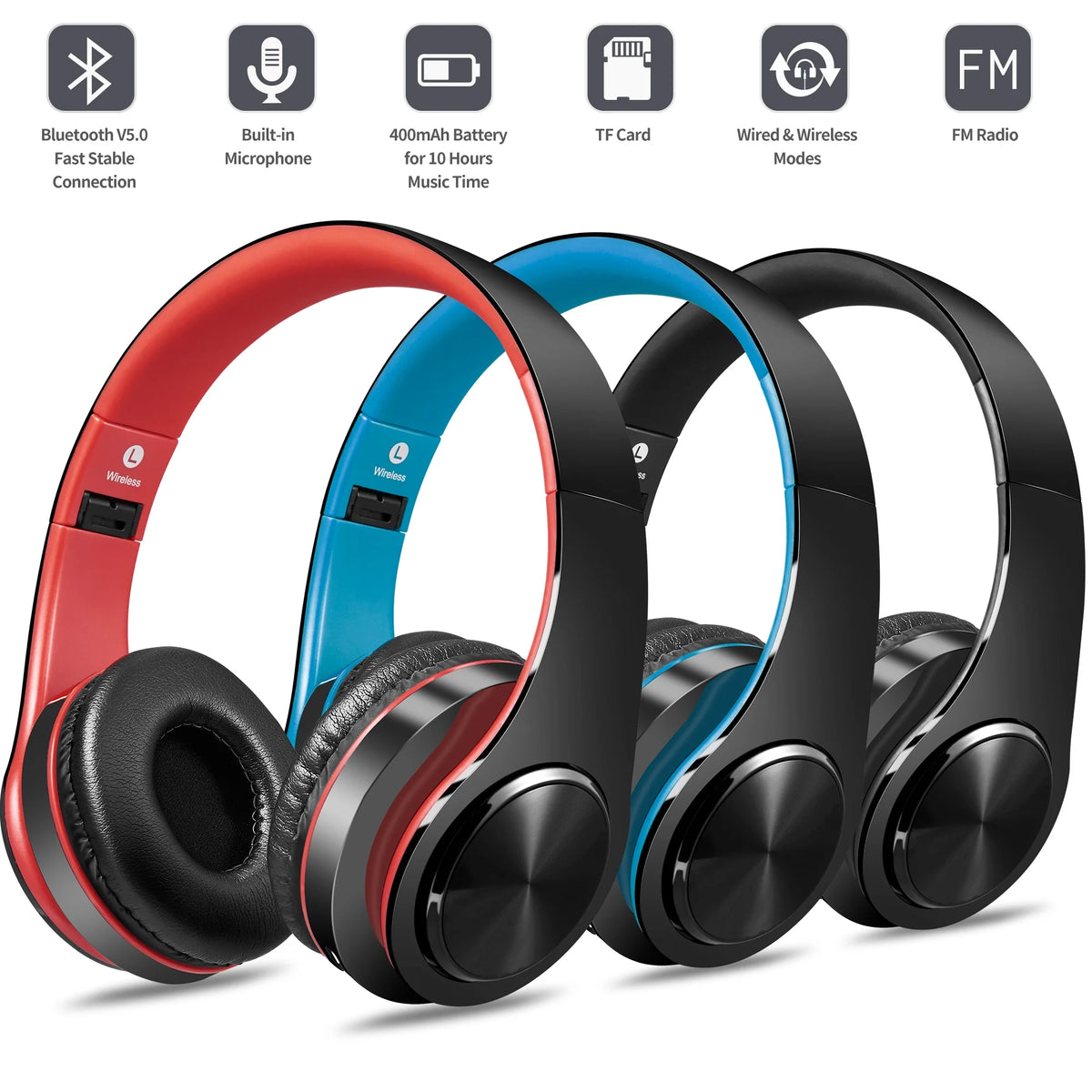 LUXMO Foldable Wireless Noise Cancelling Headphones with Mic