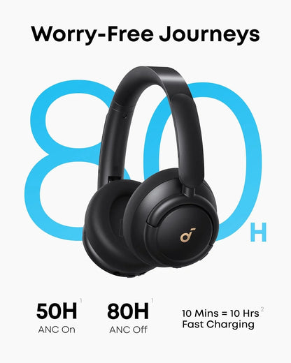 Q30 Hybrid Active Noise Cancelling Over-Ear Bluetooth Headphones, 50H Playtime, Hi-Res Audio, Custom EQ, Multipoint, Black