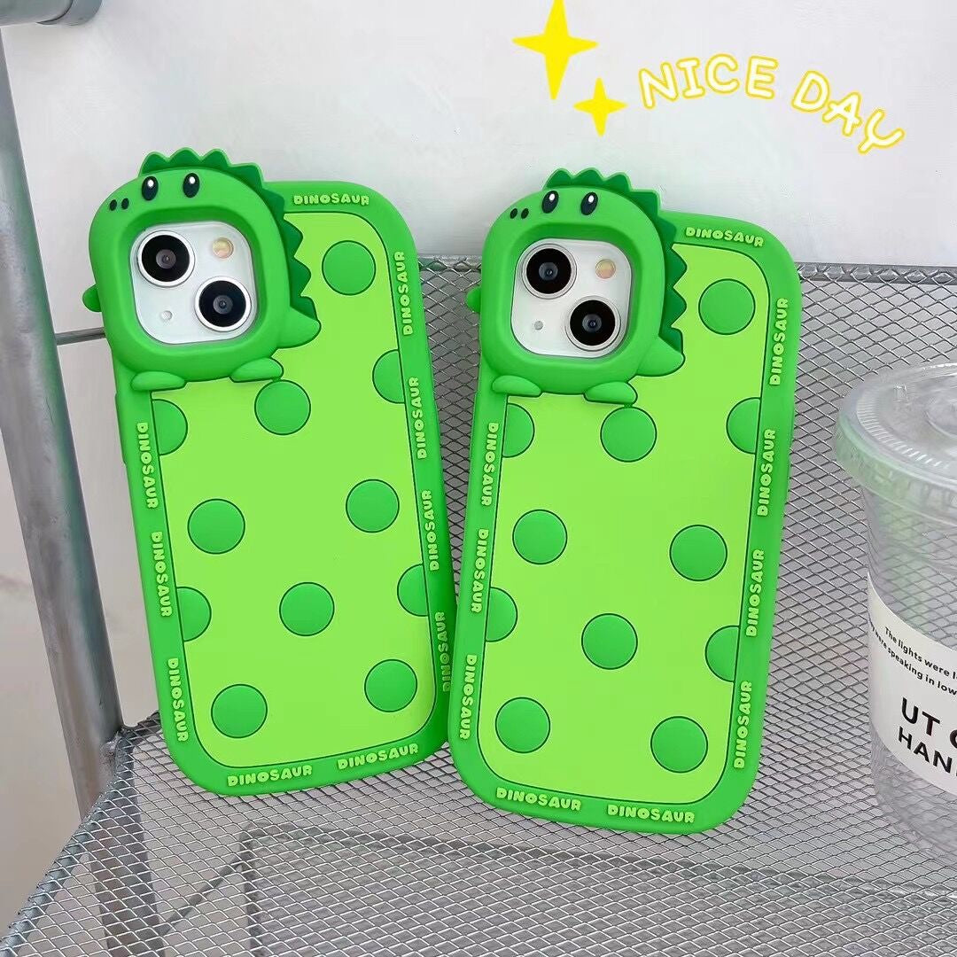 Polka Dotted Little Green Dinosaur Silicone Phone Case