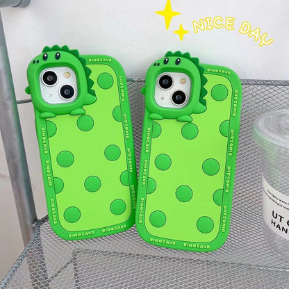 Polka Dotted Little Green Dinosaur Silicone Phone Case