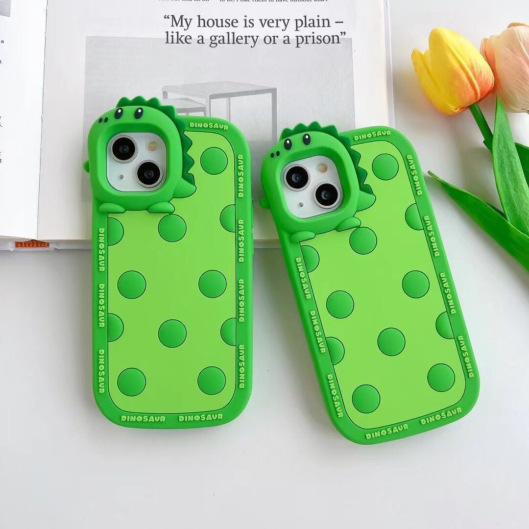 Polka Dotted Little Green Dinosaur Silicone Phone Case