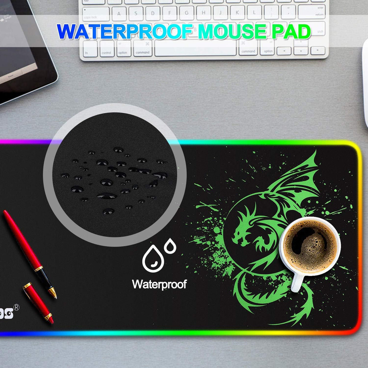 Large RGB Mouse Pad Mouse Mat with 15 Lighting Modes for Gaming 31.5 X 12 Inch 