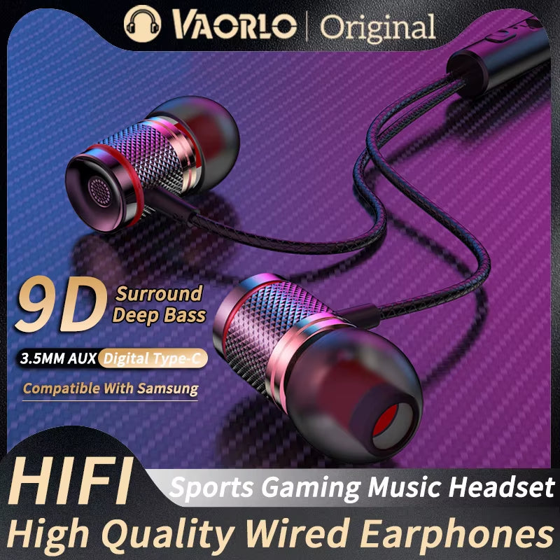 HIFI Heavy Bass Earphone 3.5MM Aux/Type-C with Mic