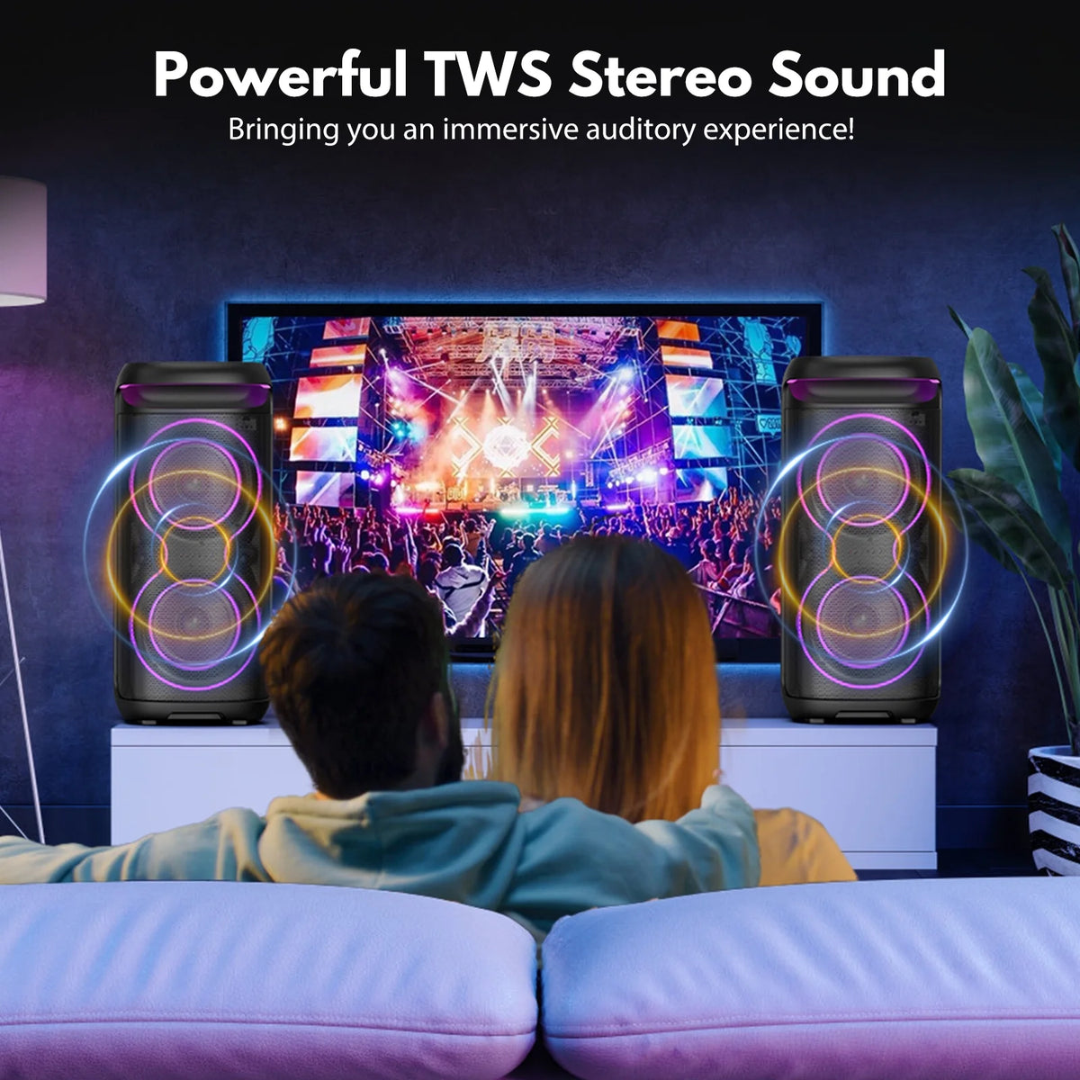Large Bluetooth Speaker with Dazzling Rgb Lights with a Remote, Two 6.5'' Subwoofers, Powerful TWS Sound
