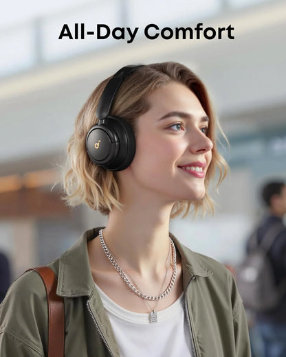 Q30 Hybrid Active Noise Cancelling Over-Ear Bluetooth Headphones, 50H Playtime, Hi-Res Audio, Custom EQ, Multipoint, Black