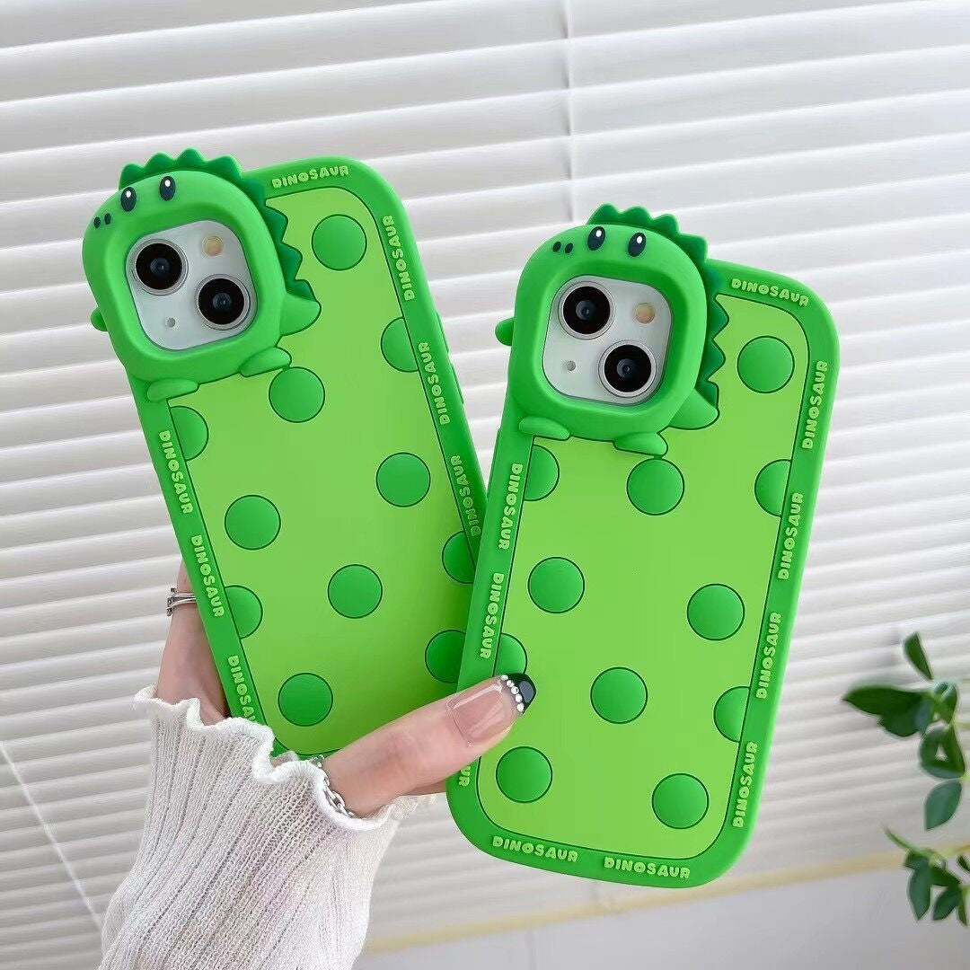 Polka Dotted Little Green Dinosaur Silicone Phone Case