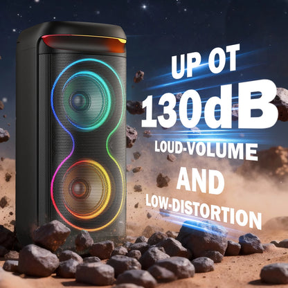 Large Bluetooth Speaker with Dazzling Rgb Lights with a Remote, Two 6.5'' Subwoofers, Powerful TWS Sound
