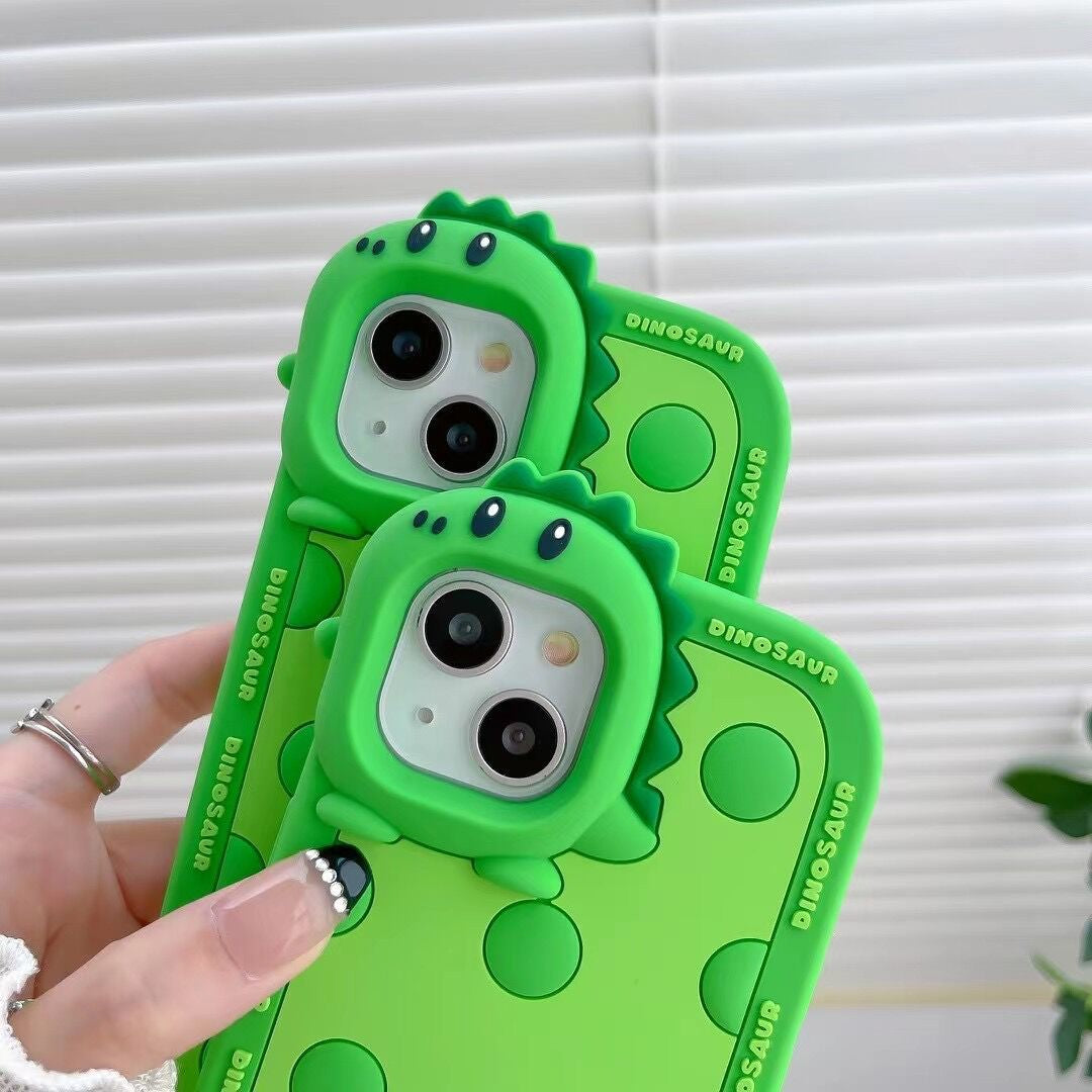 Polka Dotted Little Green Dinosaur Silicone Phone Case