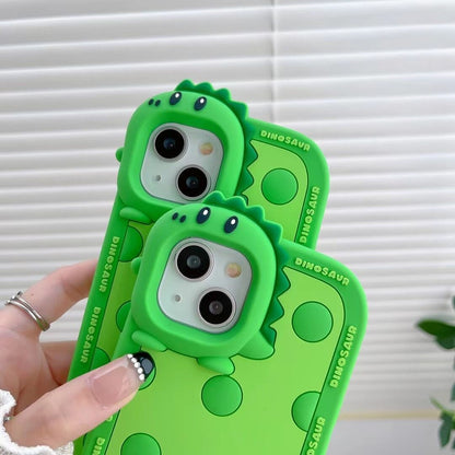 Polka Dotted Little Green Dinosaur Silicone Phone Case