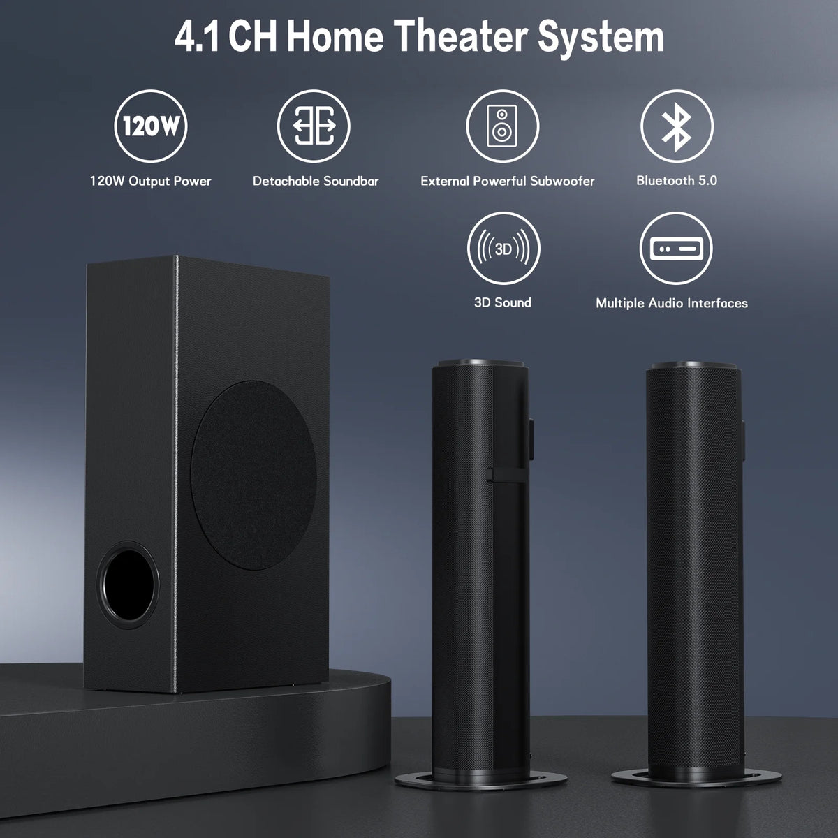 Sound Bar with Subwoofer, 120W Separable Sound Bar for TV, 2-In-1 Detachable Sound Bar with Usb/Aux/Coaxial/Optical/Hdmi/Bluetooth