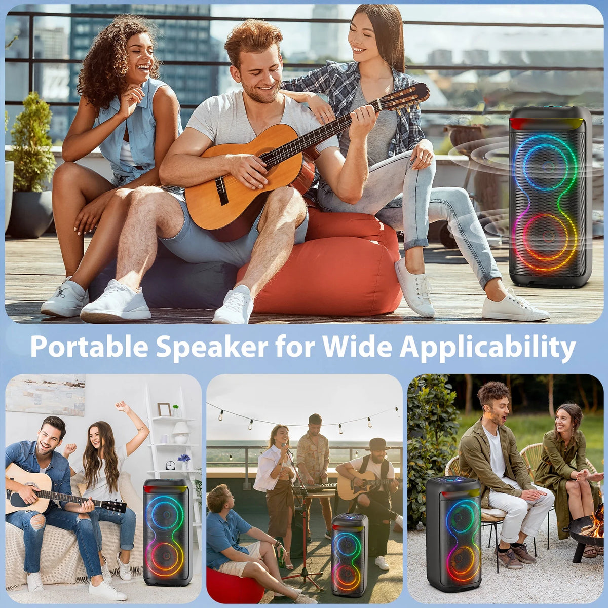 Large Bluetooth Speaker with Dazzling Rgb Lights with a Remote, Two 6.5'' Subwoofers, Powerful TWS Sound