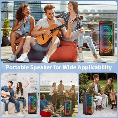 Large Bluetooth Speaker with Dazzling Rgb Lights with a Remote, Two 6.5'' Subwoofers, Powerful TWS Sound