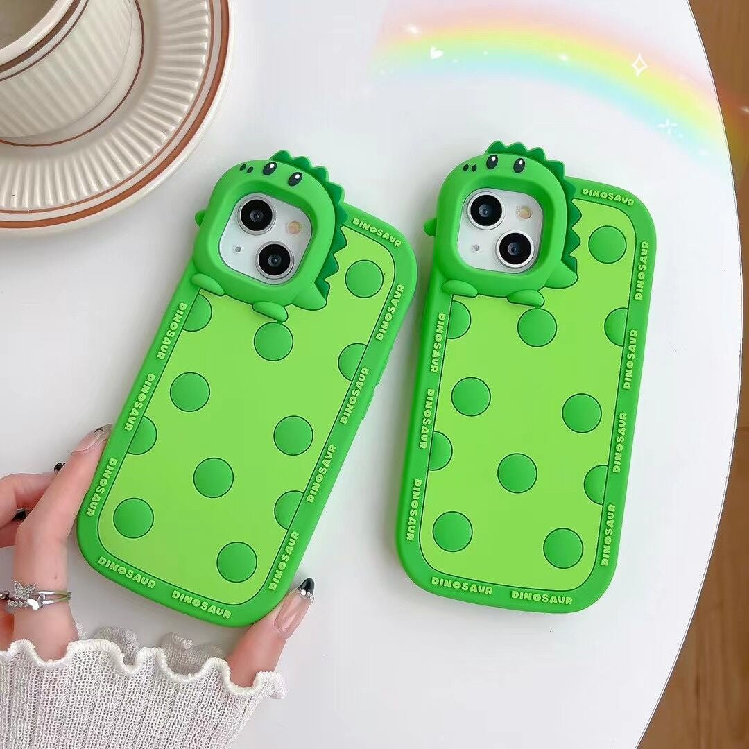 Polka Dotted Little Green Dinosaur Silicone Phone Case