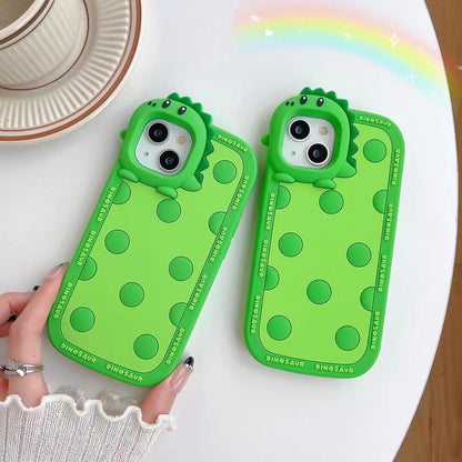 Polka Dotted Little Green Dinosaur Silicone Phone Case