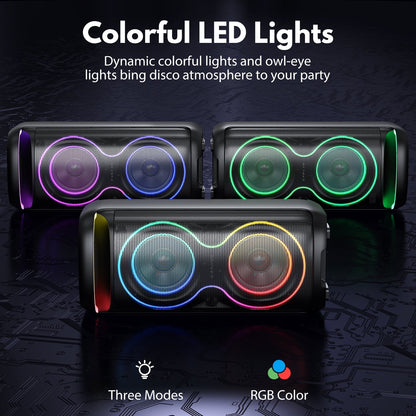 Large Bluetooth Speaker with Dazzling Rgb Lights with a Remote, Two 6.5'' Subwoofers, Powerful TWS Sound