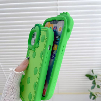 Polka Dotted Little Green Dinosaur Silicone Phone Case
