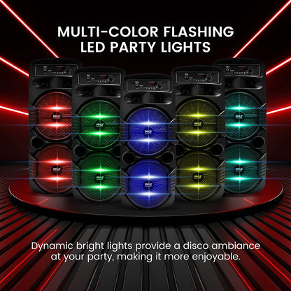 Portable Bluetooth Speaker System W/Dual 8” Subwoofers 1”Tweeters, Party Lights