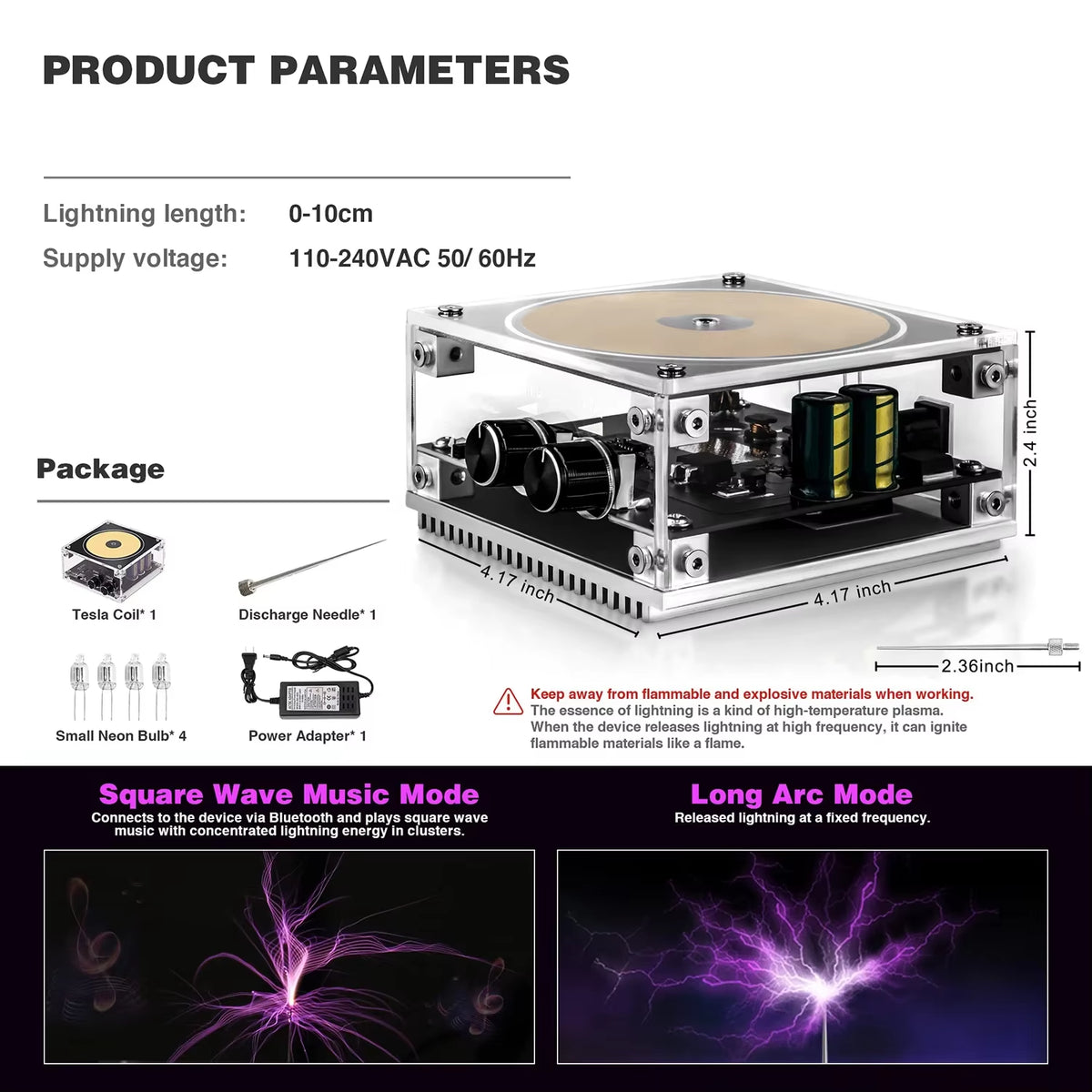 Multi-Function Tesla Music Tesla Coil Speaker with Wireless Transmission Lighting