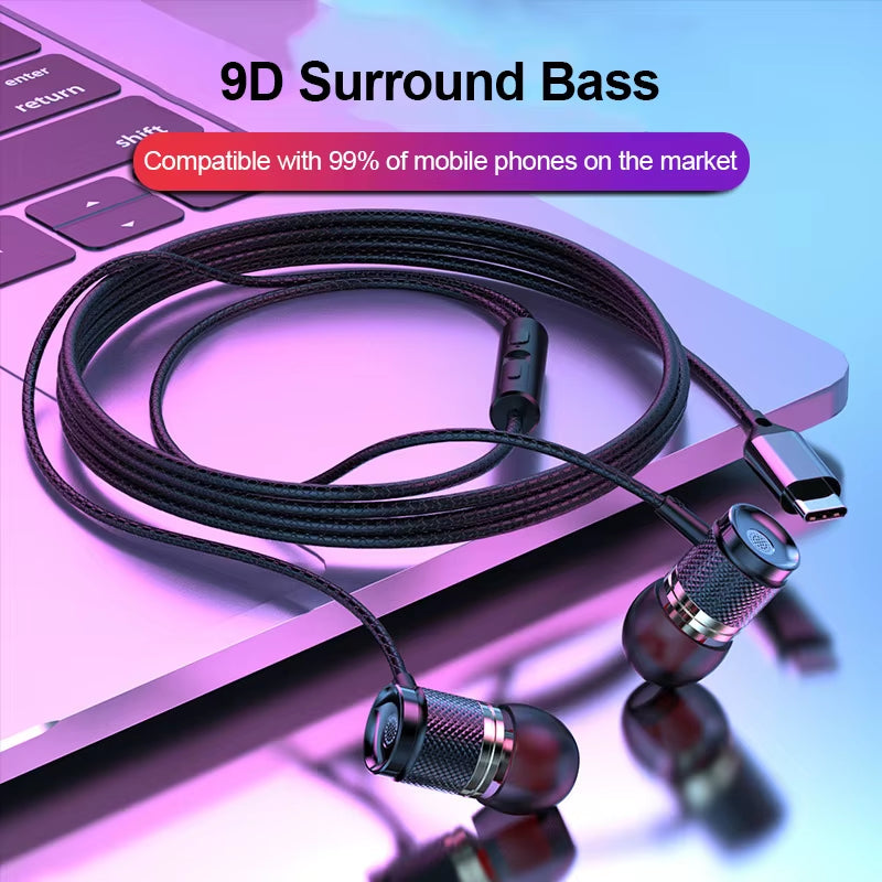 HIFI Heavy Bass Earphone 3.5MM Aux/Type-C with Mic