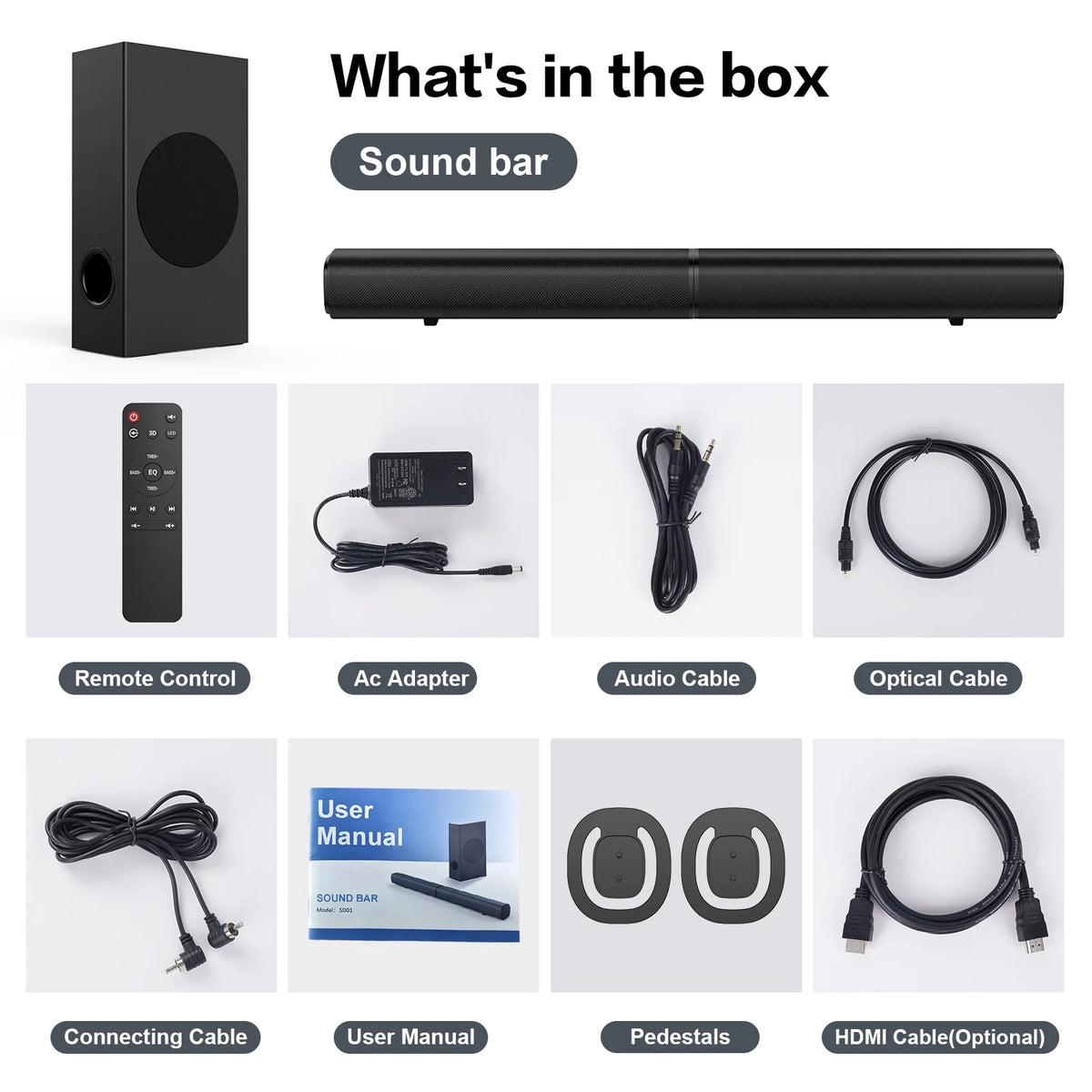 Sound Bar with Subwoofer, 120W Separable Sound Bar for TV, 2-In-1 Detachable Sound Bar with Usb/Aux/Coaxial/Optical/Hdmi/Bluetooth