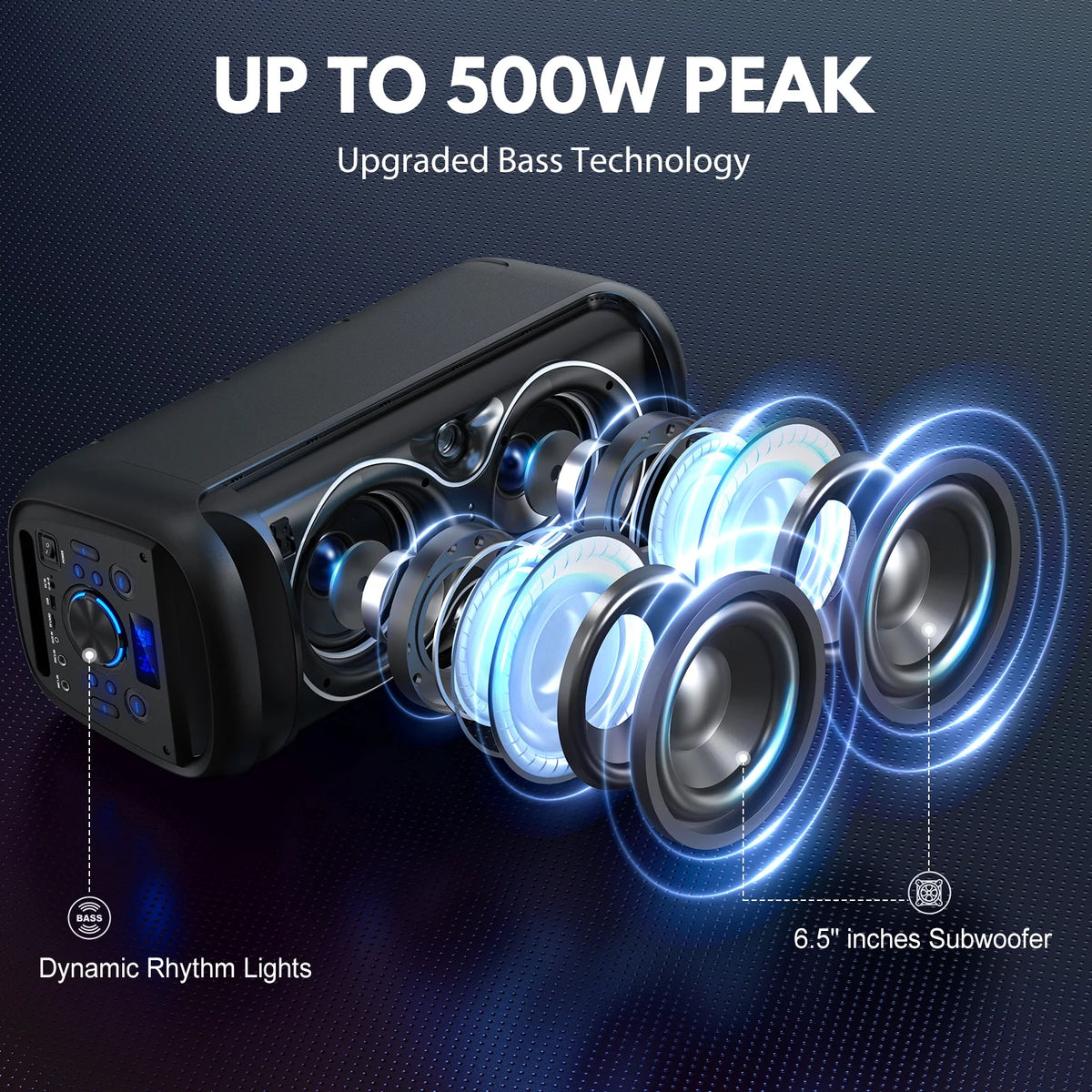 Large Bluetooth Speaker with Dazzling Rgb Lights with a Remote, Two 6.5'' Subwoofers, Powerful TWS Sound