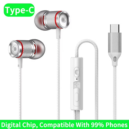 HIFI Heavy Bass Earphone 3.5MM Aux/Type-C with Mic
