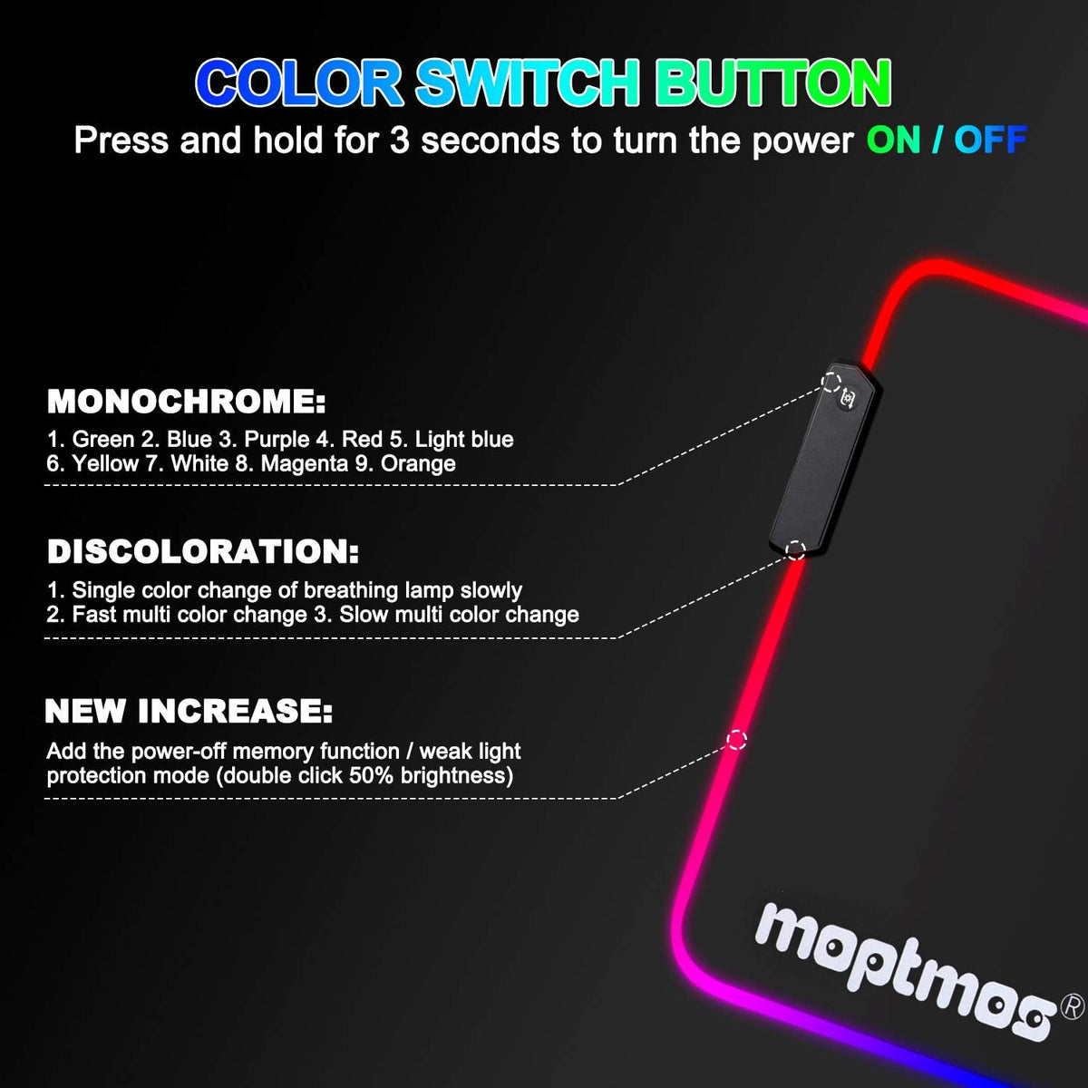 Large RGB Mouse Pad Mouse Mat with 15 Lighting Modes for Gaming 31.5 X 12 Inch 