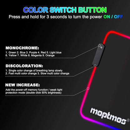 Large RGB Mouse Pad Mouse Mat with 15 Lighting Modes for Gaming 31.5 X 12 Inch 