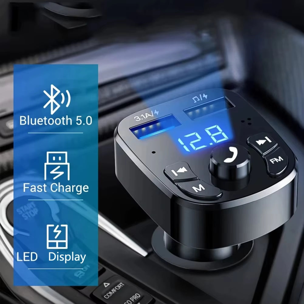 Car Mp3 Player Dual Usb Fast Charger Fm Bluetooth Receiver Compatible 5.0 Fm Transmitter