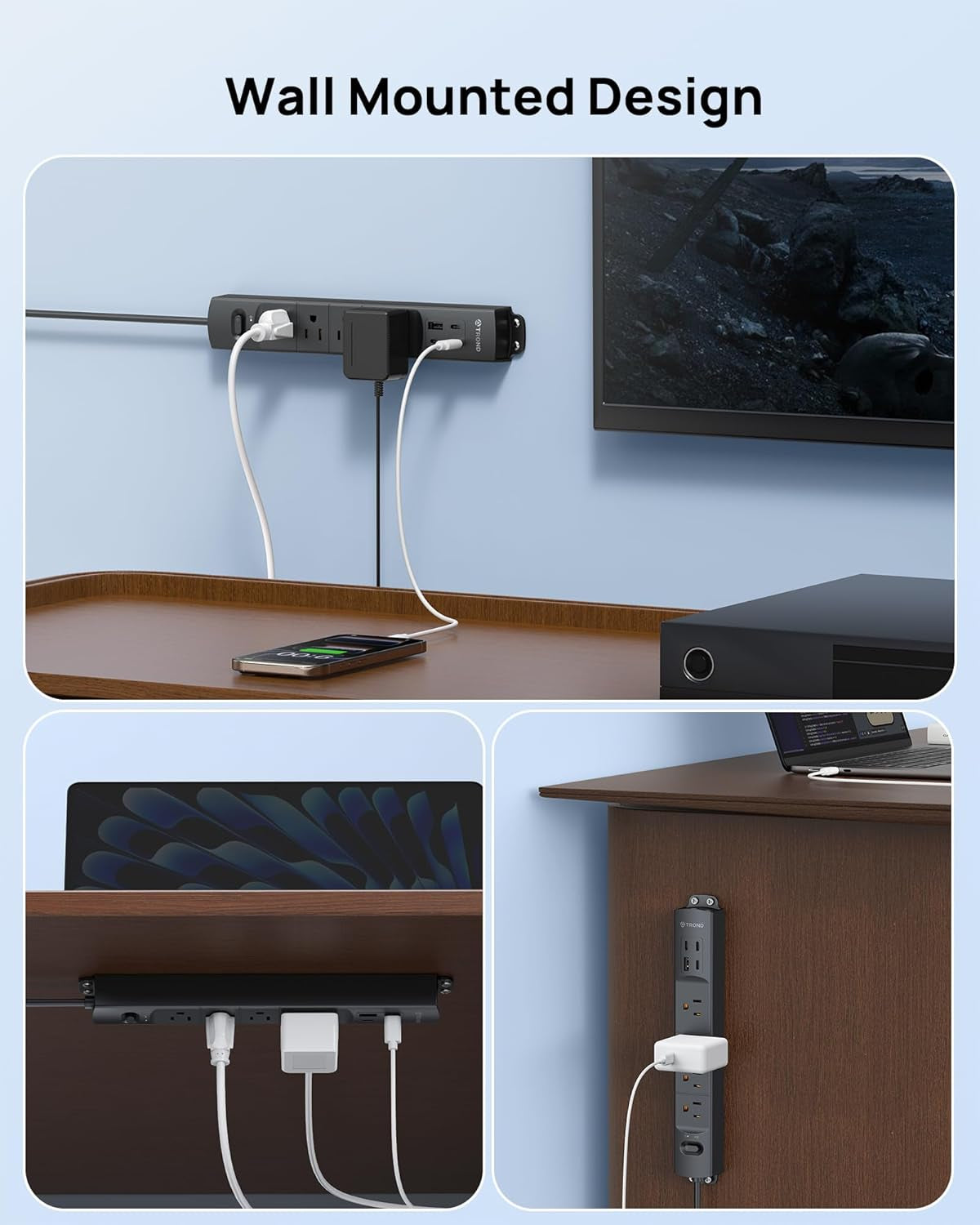 Wall Mount Surge Protector Power Strip with USB C Ports