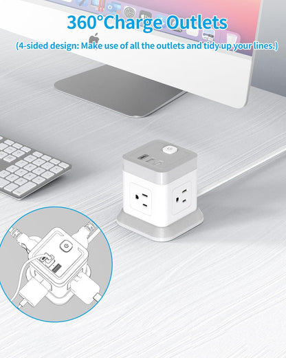 Power Strip USB C, 4 Outlets 3 USB Ports 5 FT Extension Cord (White)