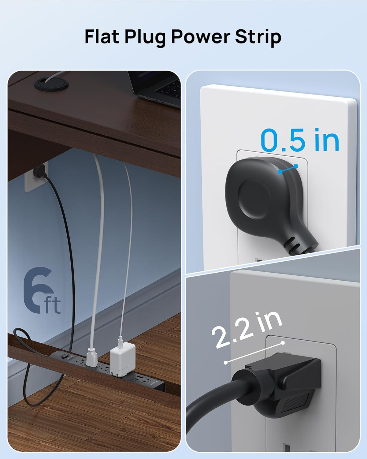Wall Mount Surge Protector Power Strip with USB C Ports