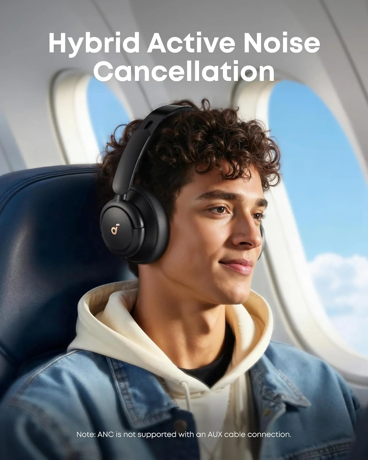 Q30 Hybrid Active Noise Cancelling Over-Ear Bluetooth Headphones, 50H Playtime, Hi-Res Audio, Custom EQ, Multipoint, Black