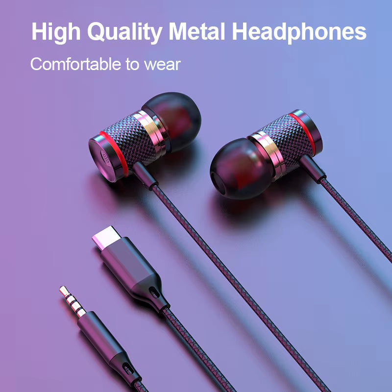HIFI Heavy Bass Earphone 3.5MM Aux/Type-C with Mic
