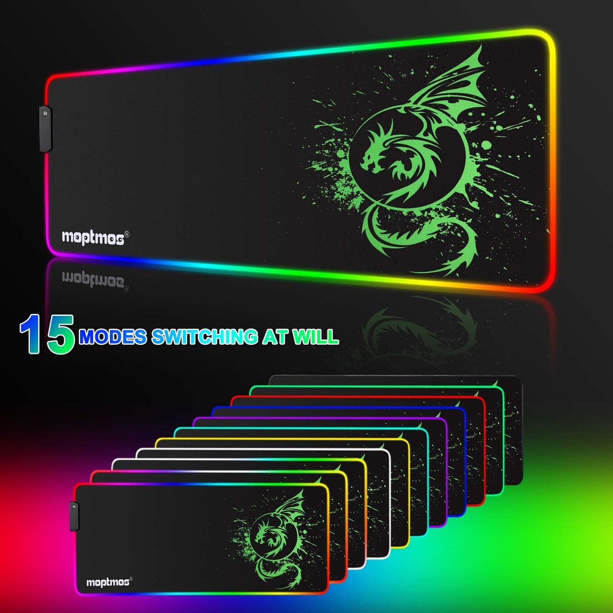 Large RGB Mouse Pad Mouse Mat with 15 Lighting Modes for Gaming 31.5 X 12 Inch 
