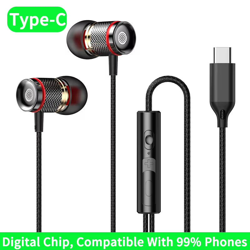 HIFI Heavy Bass Earphone 3.5MM Aux/Type-C with Mic