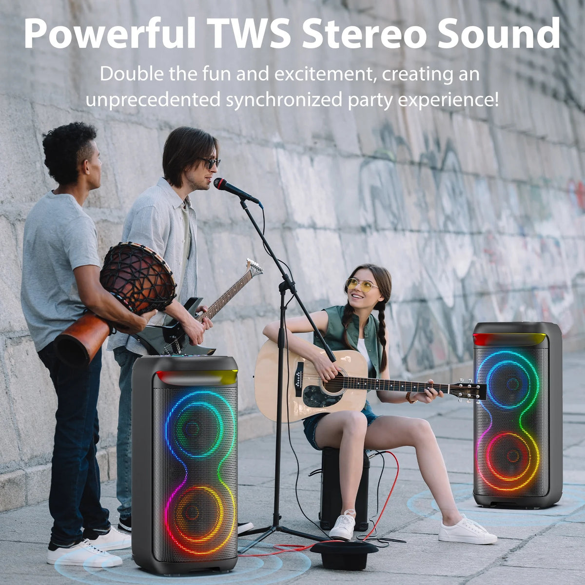 Large Bluetooth Speaker with Dazzling Rgb Lights with a Remote, Two 6.5'' Subwoofers, Powerful TWS Sound