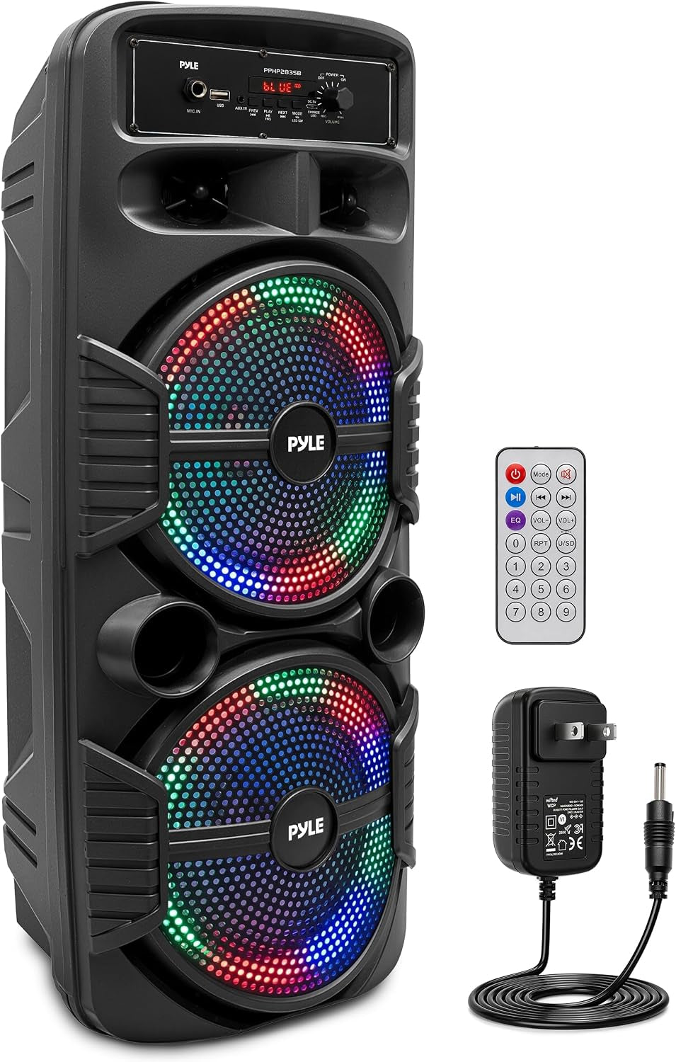 Portable Bluetooth Speaker System W/Dual 8” Subwoofers 1”Tweeters, Party Lights