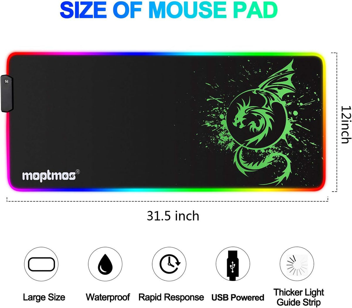 Large RGB Mouse Pad Mouse Mat with 15 Lighting Modes for Gaming 31.5 X 12 Inch 