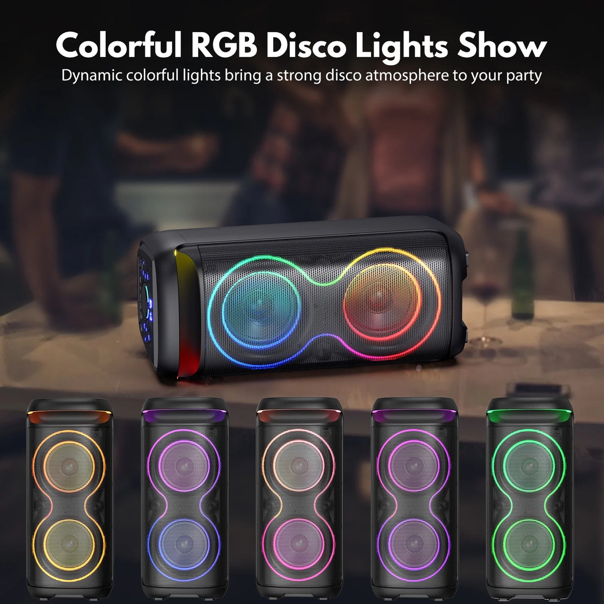 Large Bluetooth Speaker with Dazzling Rgb Lights with a Remote, Two 6.5'' Subwoofers, Powerful TWS Sound