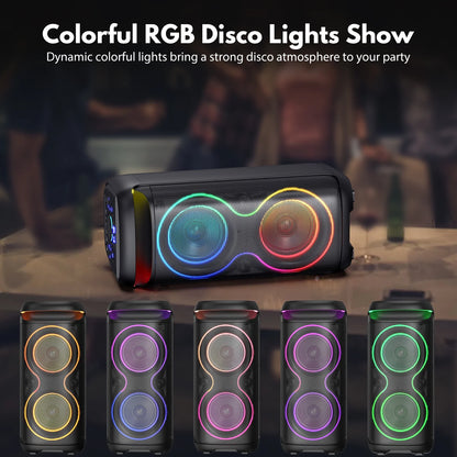 Large Bluetooth Speaker with Dazzling Rgb Lights with a Remote, Two 6.5'' Subwoofers, Powerful TWS Sound