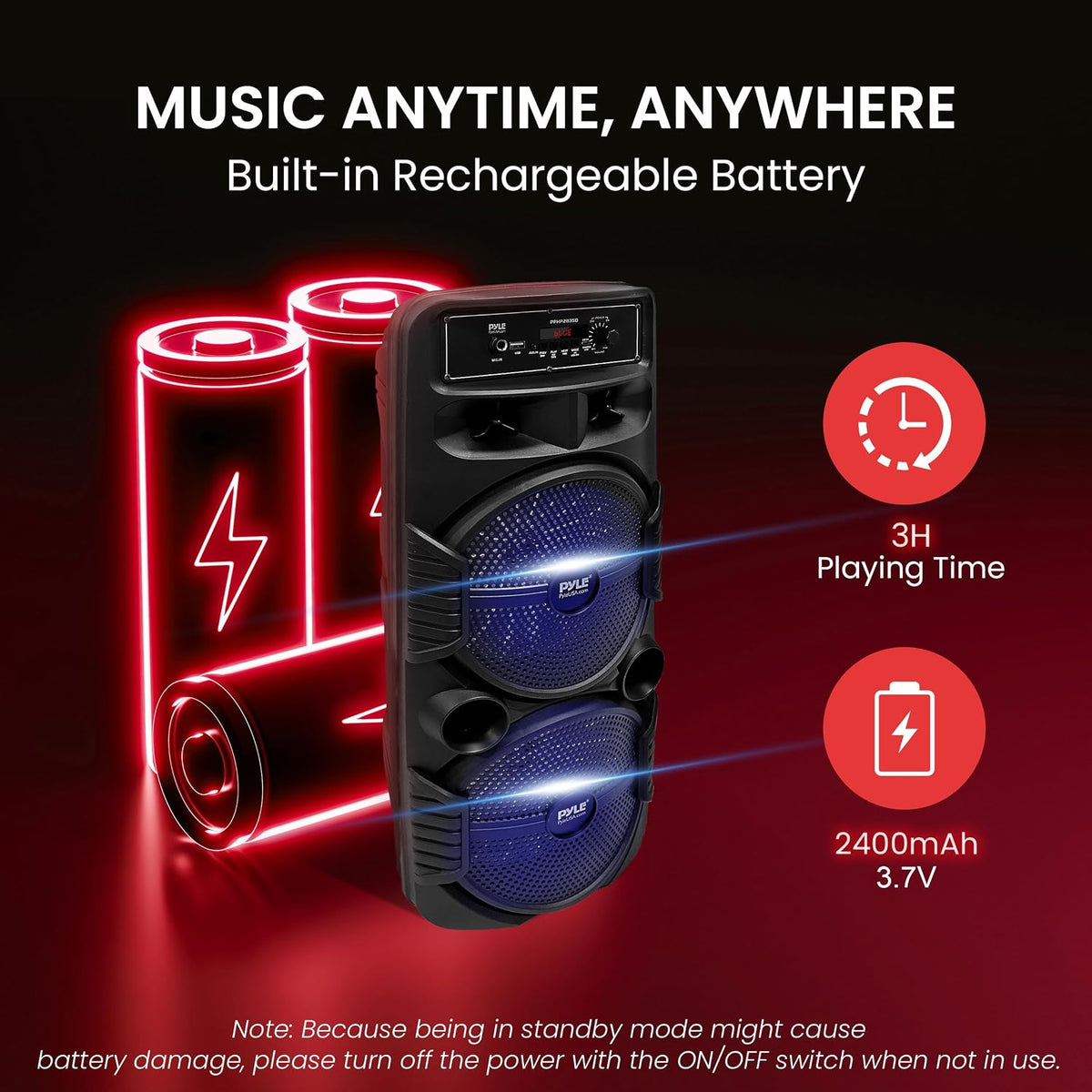 Portable Bluetooth Speaker System W/Dual 8” Subwoofers 1”Tweeters, Party Lights