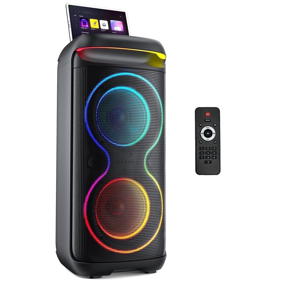 Large Bluetooth Speaker with Dazzling Rgb Lights with a Remote, Two 6.5'' Subwoofers, Powerful TWS Sound