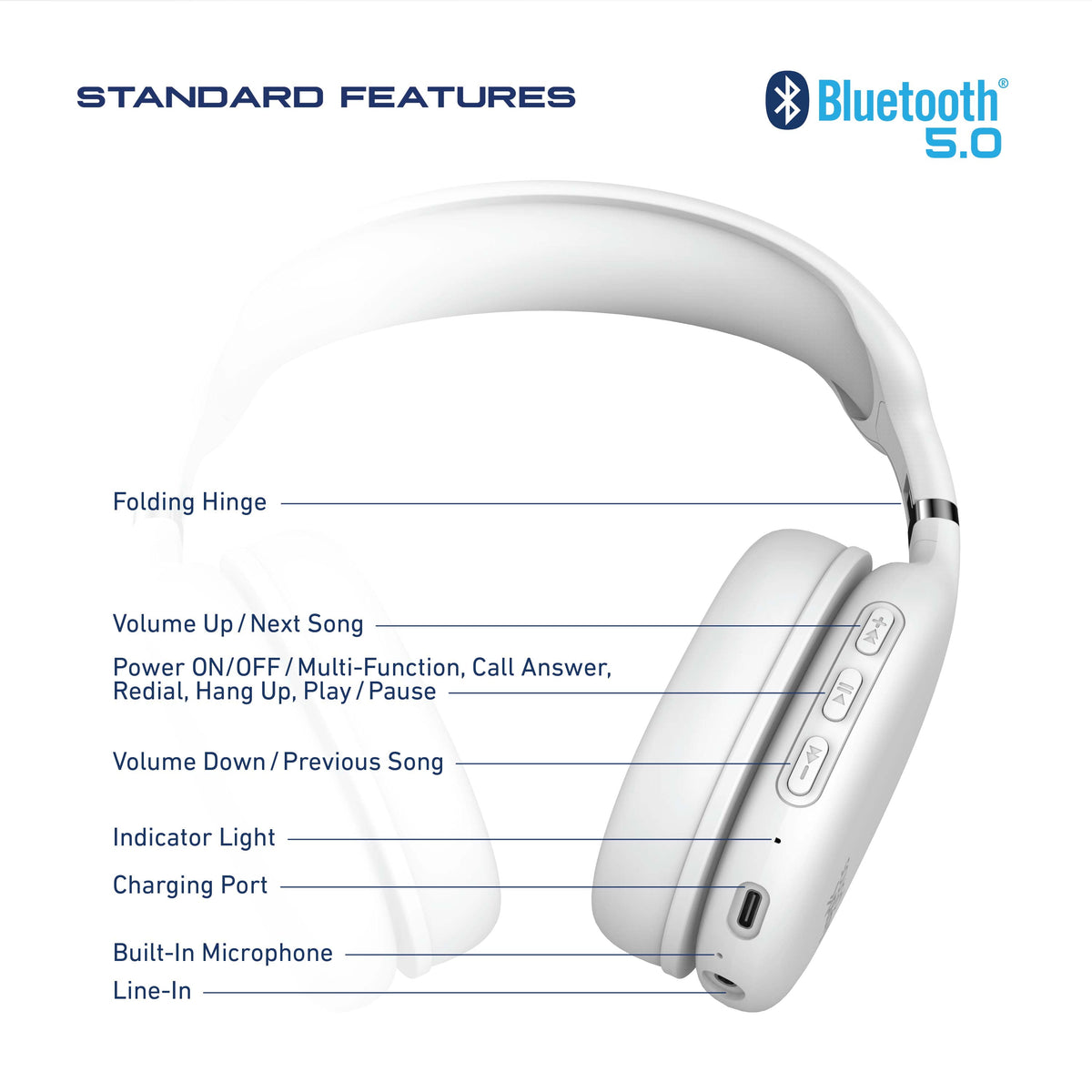 Foldable Wireless Headphones White