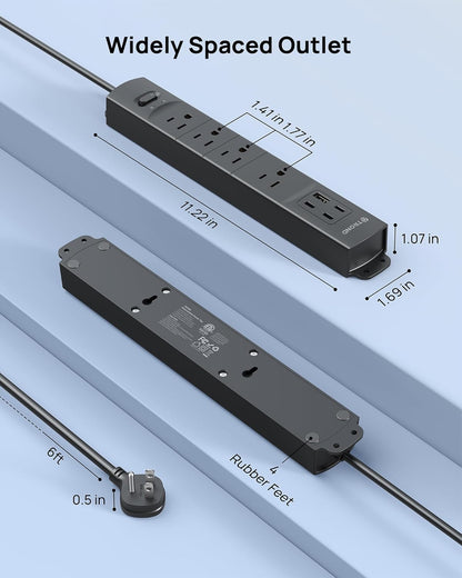 Wall Mount Surge Protector Power Strip with USB C Ports