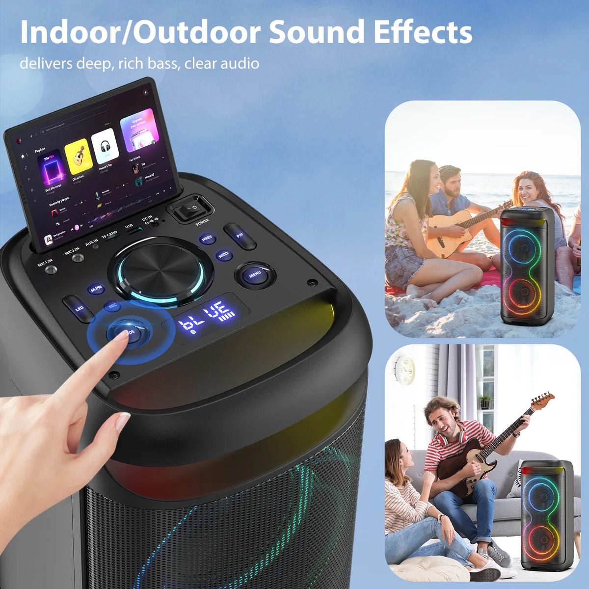 Large Bluetooth Speaker with Dazzling Rgb Lights with a Remote, Two 6.5'' Subwoofers, Powerful TWS Sound