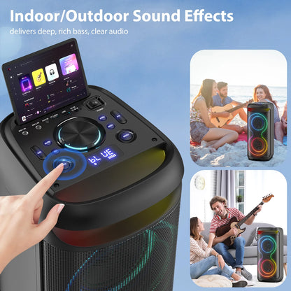 Large Bluetooth Speaker with Dazzling Rgb Lights with a Remote, Two 6.5'' Subwoofers, Powerful TWS Sound