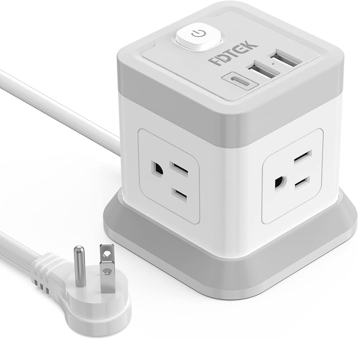 Power Strip USB C, 4 Outlets 3 USB Ports 5 FT Extension Cord (White)